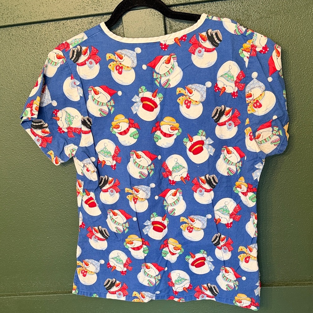 Blue Snowman Scrub Top - Picture 3 of 3
